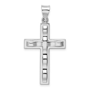 Black Bow Jewelry Rhodium Plated Sterling Silver Undulated Cross Pendant, 20 x 38mm - 1 of 4