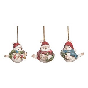 Transpac Resin Festive Hat Bird Ornament Set of 3 Christmas Home Decorations - 1 of 1
