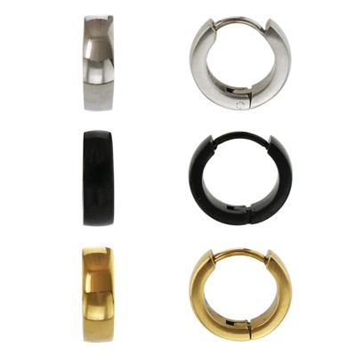 Slate by Rebl 3-Pack Huggies Earring Set  Tri-Tone Stainless Steel, 14x4mm