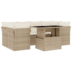 vidaXL 7 Piece Patio Sofa Set with Cushions Beige and Cream Poly Rattan - 1 of 4
