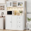 67" Tall Kitchen Hutch Storage Cabinet, Farmhosue Coffee Bar Cabinet with 3 Drawers and LED Lights, Freestanding Food Pantry with Countertop - 3 of 4