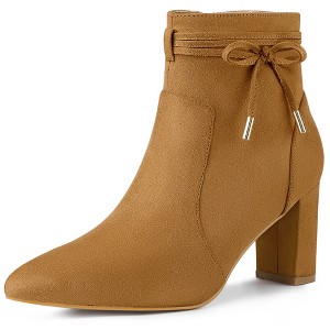 Allegra K Women's Pointed Toe Block Heel Zipper Ankle Boots - 1 of 4