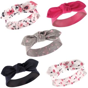 Hudson Baby Infant Girl Cotton Headbands 5pk, Botanical, 0-24 Months - 1 of 4