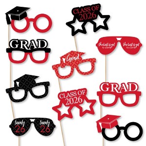 Big Dot of Happiness 2026 Red Graduation Glasses - Paper Card Stock Party Photo Booth Props Kit - 10 Count - 1 of 4