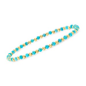 Ross-Simons 3mm Turquoise and 10kt Yellow Gold Bead Stretch Bracelet - 1 of 3
