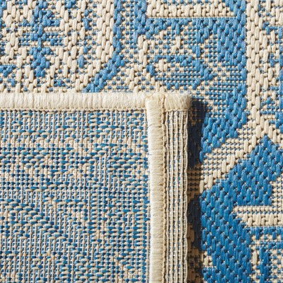 Beach House Blue and Cream Square Synthetic Rug