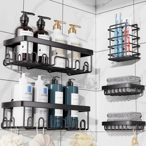 ATTOP Adhesive Shower Caddy 5 Pack, Large Capacity Bathroom Organizers and Storage, No Drilling Wall-Mounted Basket, Black - 1 of 4