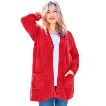 Woman Within Women's Plus Size Long-Sleeve Shaker Cardigan Sweater