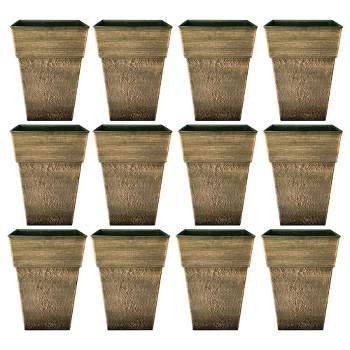 The HC Companies Avino 16 Inch Square Plastic Accent Outdoor Flower Planter Pot for Garden, Patio, Porch, Deck, or Balcony, Celtic Bronze (12 Pack)