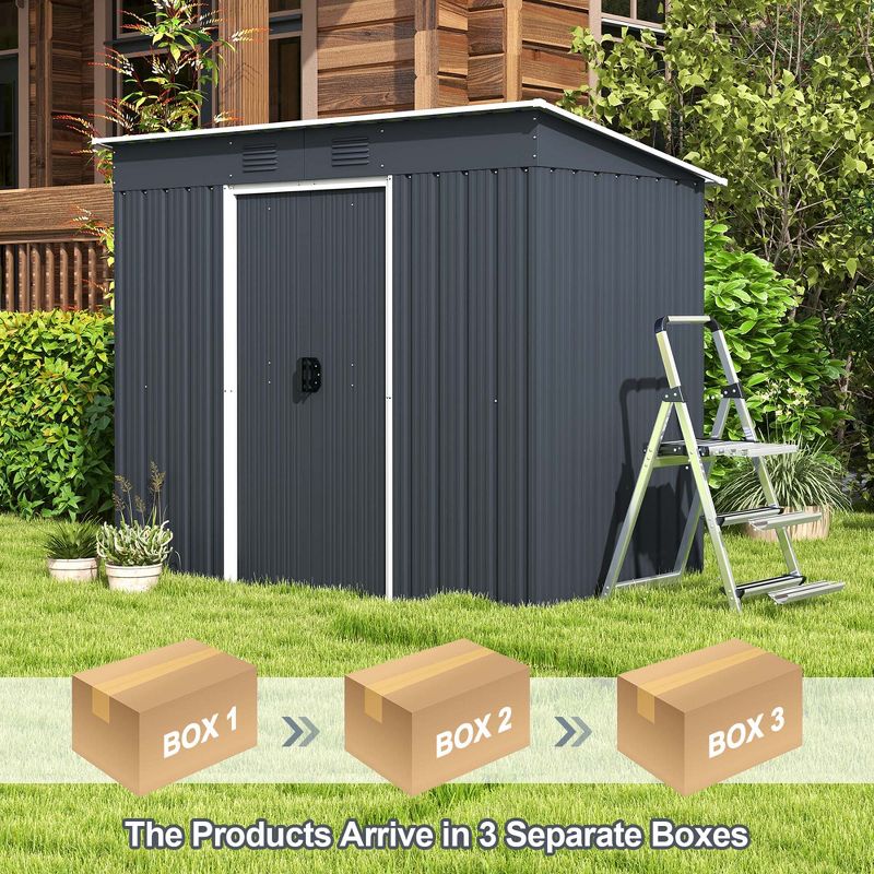 Costway 3.6' x 7.1' Outside Garden Storage Shed Tool House with Ground Foundation Frame, 3 of 11