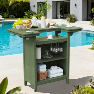 Hyleory Outdoor HDPE Bar Table with Storage Shelves and Glass Holder – Weather-Resistant Patio Entertainment Station - 1 of 4