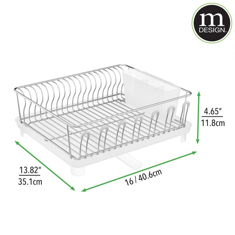 mDesign Alloy Steel Sink Dish Drying Rack Holder with Swivel Spout, 3 of 8