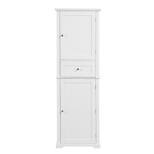 TiramisuBest Tall Bathroom Cabinet with Four Doors, Large Storage Space Open Shelve, Upper Storage Cabinet, Black - 1 of 4