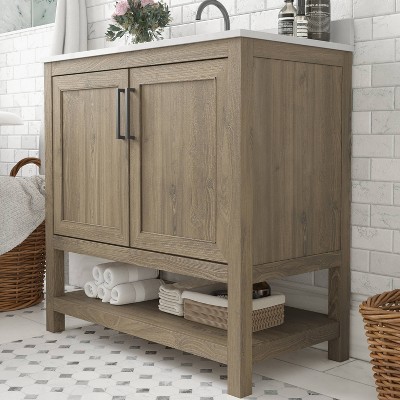 Vivien 36" Brown Wood Bathroom Vanity with Stoneware Surface
