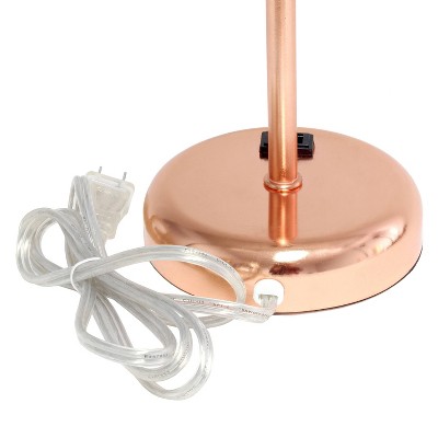 19.5" Rose Gold Metal Table Lamp with White Fabric Shade and Power Outlet