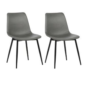 Armen Living,Monte Dining Chair in Gray Faux Leather with Black Metal Legs Set Of 2 - 1 of 4