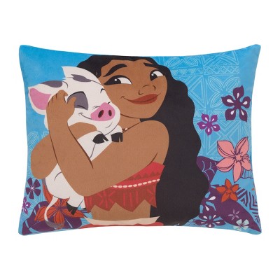 Disney Moana Free as the Ocean Aqua, Purple, Orange, and White Pua Pig Tropical Toddler Pillow