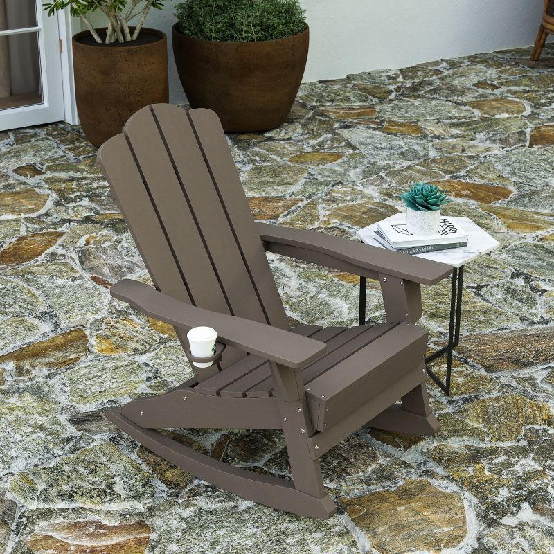 Merrick Lane Adirondack Chair with Cup Holder and Pull Out Ottoman, All-Weather HDPE Indoor/Outdoor Lounge Chair, 4 of 12