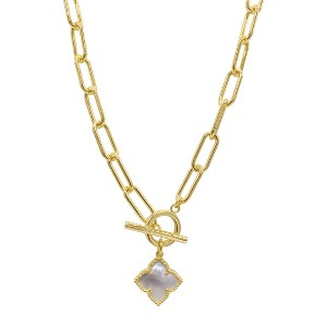 Adornia 14k Gold Plated Flower White Mother of Pearl Paper Clip Chain Toggle Necklace - 1 of 3