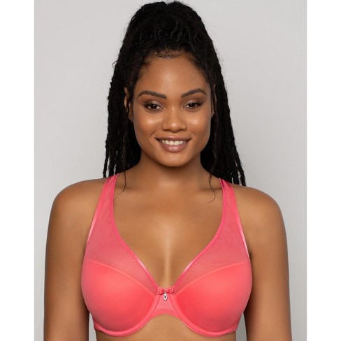 Curvy Couture Women's Sheer Mesh Plunge T-shirt Bra Sun Kissed Coral 34g :  Target