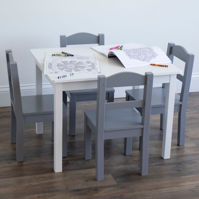 5pc Kids&#39; Wood Table and Chair Set White/Gray - Humble Crew, 4 of 9