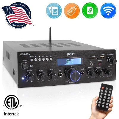 Pyle PDA6BU.5 Bluetooth Multi Channel Home Theater Preamplifier Karaoke Stereo Sound System w/ USB, AUX, 2 Microphone Inputs, & FM Radio Tuner, Black