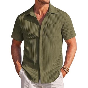 COOFANDY Mens Casual Shirts Short Sleeve Button Down Shirts Fashion Textured Summer Beach Shirt S-XXL - 1 of 4