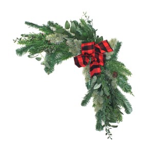 National Tree Company 24" Mixed Pine and Bow Christmas Corner Swags - 1 of 4