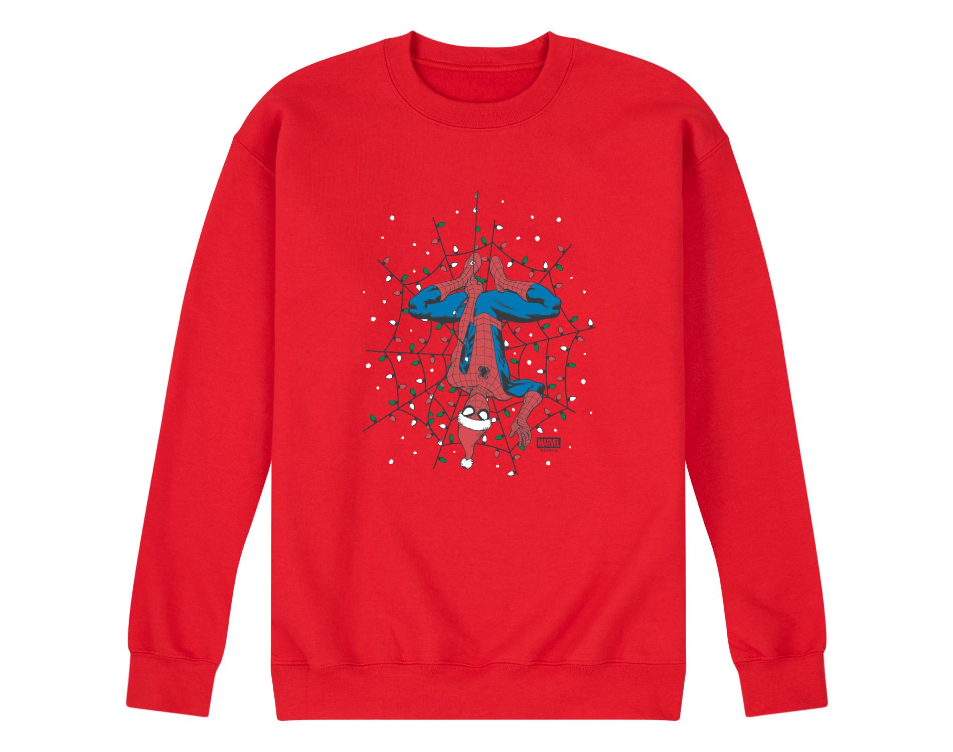 Men's Marvel Holiday Lights Spider Man Graphic Fleece Sweatshirt - Red - X-Large