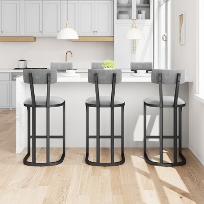Garvee Bar Stools Set, Counter Height Bar Stools with Soft Velvet Upholstery & Metal Legs, Kitchen Island Stools with Back for Home Bar