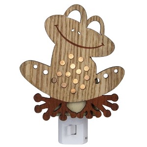 Roman 6" Wooden LED Smiling Frog Night Light - 1 of 4