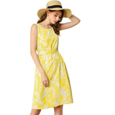 INSPIRE CHIC Women's Sleeveless Round Neck Floral Leaf Dress