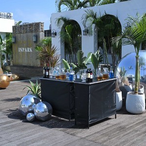 InstaHibit EZ GO 2 Pcs Portable Bar Table Shimmer Decor with Carry Bag Black Skirt for Wedding Camping Tradeshow Party - 1 of 4