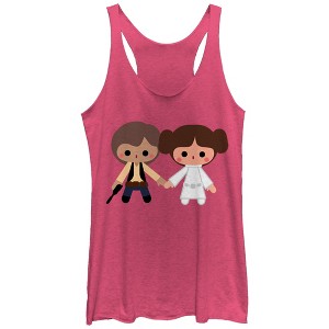 Women's Star Wars Cute Cartoon Han Leia Love Racerback Tank Top - 1 of 3