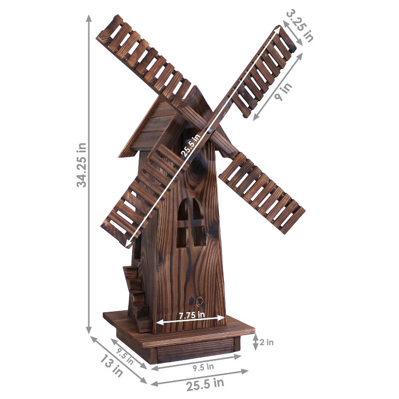 Sunnydaze Outdoor Wooden Dutch-Inspired Rustic Windmill Lawn and Garden Yard Decorative Statue - 34", 3 of 11