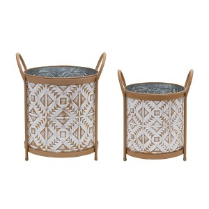 Melrose Footed Metal Aztec Planter (Set of 2) - 1 of 3