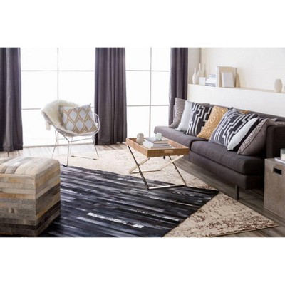 Baars 20" Khaki Linen Square Pillow Cover with Geometric Pattern