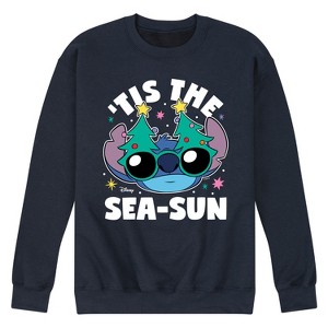 Men's - Lilo and Stitch - Tis the Sea-Sun Christmas Graphic Fleece Sweatshirt - 1 of 4