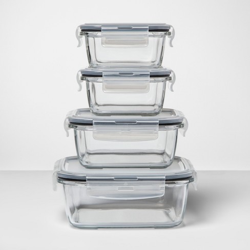 8pc Square Glass Food Storage Container Set (5.1 cup, 3.2 cup, two 1.6 cup)  - Made By Design™