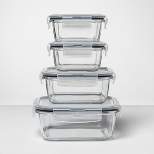 8pc Square Glass Food Storage Container Set (5.1 cup, 3.2 cup, two 1.6 cup) - Made By Design™