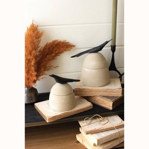 Rustic Clay Storage Jars – 9.5" Tall Bird Handle Canisters by Kalalou - 1 of 4