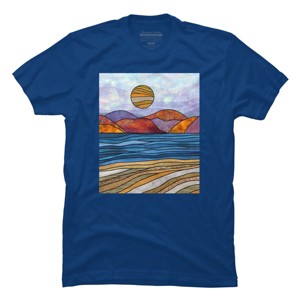 Men's Design By Humans Beach Landscape Stain Glass By Maryedenoa T-Shirt - 1 of 3