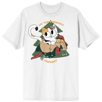 Christmas Critters The Purrfect Present Crew Neck Short Sleeve White Adult T-shirt