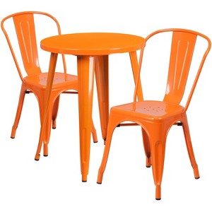 Emma and Oliver Commercial Grade 24" Round Metal Indoor-Outdoor Table Set with 2 Cafe Chairs - 1 of 4