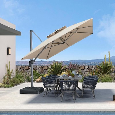 PURPLE LEAF Outdoor Cantilever Umbrellas with Base Large Patio Umbrella Offset Umbrella 360 Degree Rotation