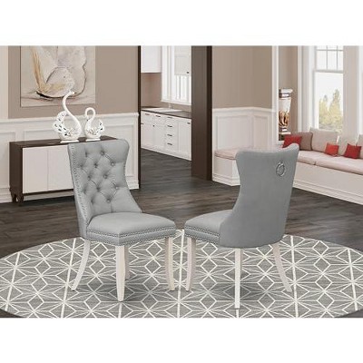 East West Furniture DAP2F23 Dallas Parson Kitchen Chairs - Button Tufted Nailhead Trim Beige Red faux Leather  Dining Chairs, Set of 2, linen white