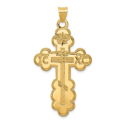 Black Bow Jewelry 14k Yellow Gold Large Eastern Orthodox Cross Pendant, 26 x 50mm