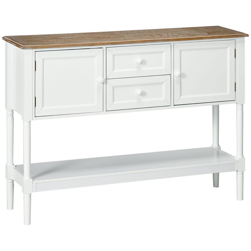 HOMCOM Console Table with Drawers, Vintage Entryway Table with 2 Drawers, Cabinets and Bottom Shelf, Retro Sofa Table for Living Room, Bedroom, White, 1 of 7