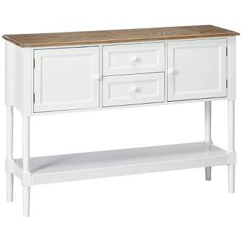 HOMCOM Console Table with Drawers, Vintage Entryway Table with 2 Drawers, Cabinets and Bottom Shelf, Retro Sofa Table for Living Room, Bedroom, White