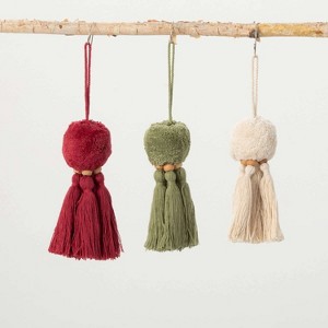 Ball With Tassel Ornament Multicolor 7"H  Set of 3 - 1 of 3